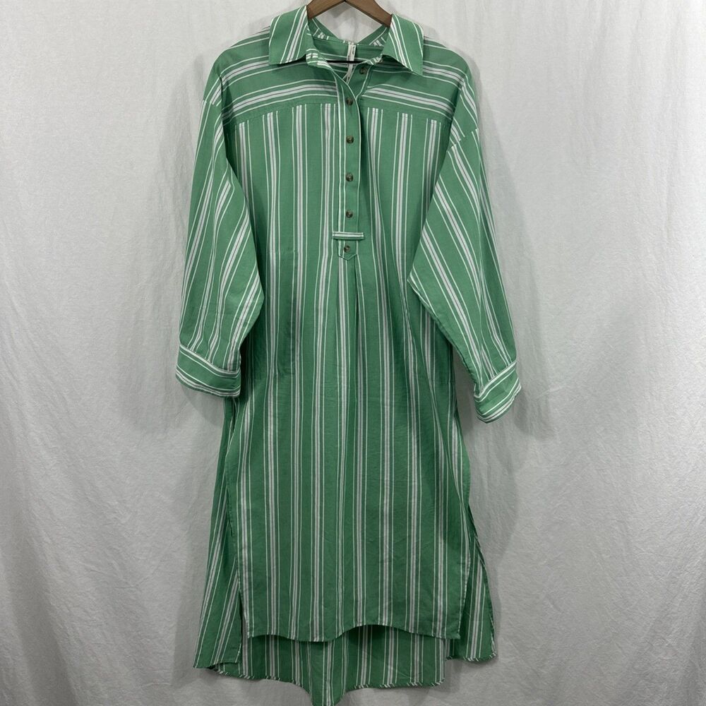 Anthropologie Kelley Green Striped Midi Shirt Dress Womens Sz S/M Beach Preppy